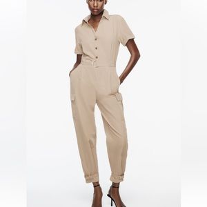 Zara belted cargo jumpsuit m tan